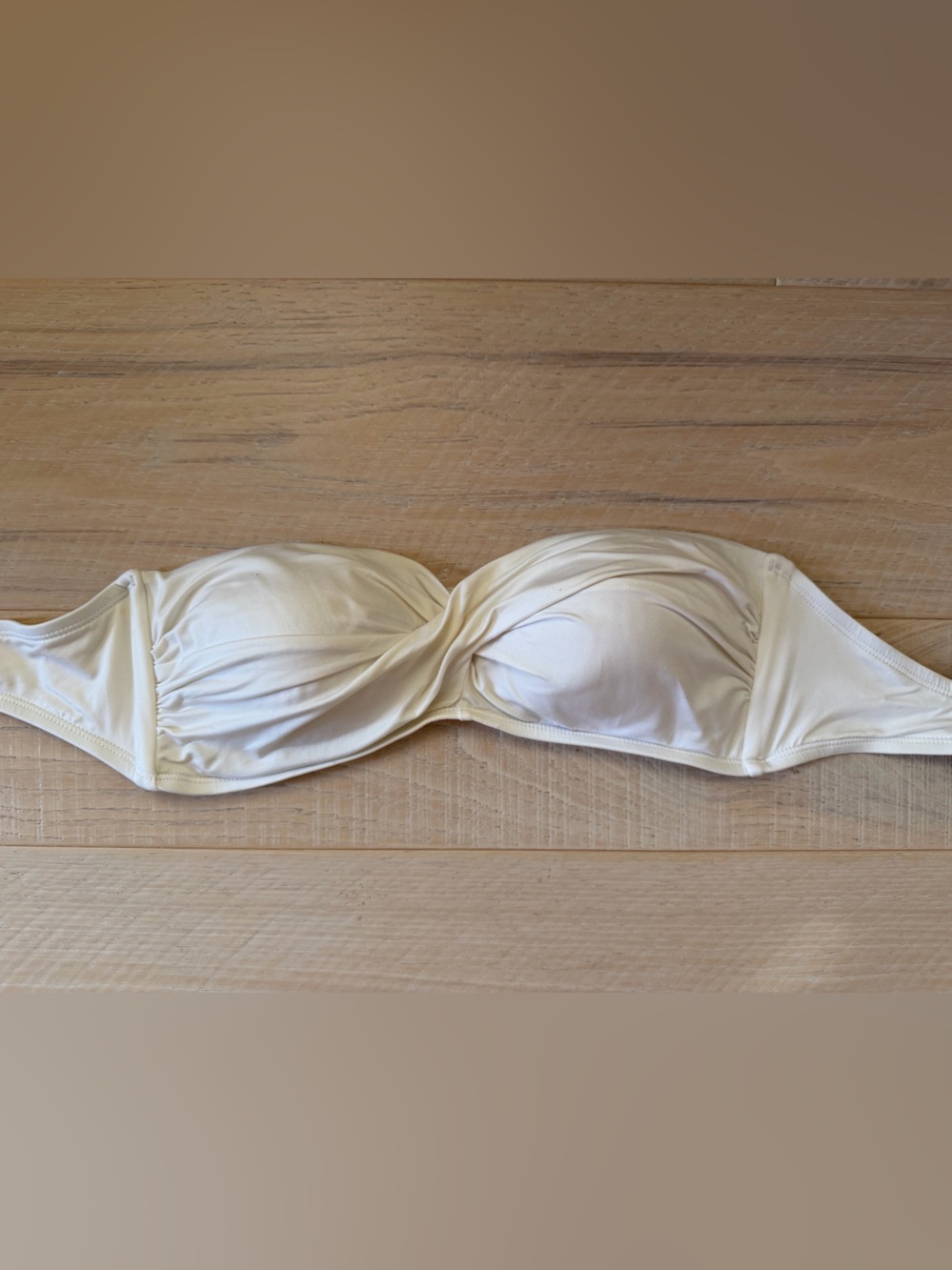 Strapless Twist Front Bandeau Bikini Top in Cream
